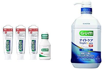 GUM Dental Rinse Night Care (Quasi-Drug) Toothbrush Dental Gel (65 g) (Periodontal Disease Prevention) 3 Pack + GUM Dental Rinse Night Care (Night Herb Type) (900 ml)