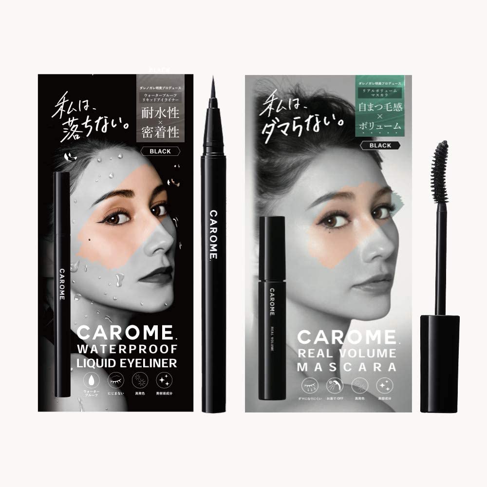 CAROME. Calomy Liquid Eyeliner Black & Volume Mascara Made by Darenogare Akemi Waterproof Adhesive Self-Lashing Volume Won't Fall Off
