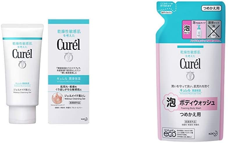 Curel Gel Makeup Remover (130 g) & Foam Body Wash Refill (380 ml) (Can be used for Babies)