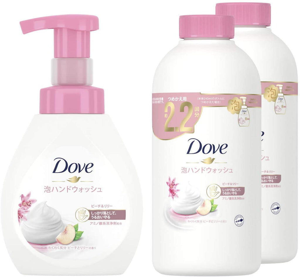 Dove Foaming Hand Wash Peach Lily Pump + Refill Peach & Lillie (240 ml) + 16.9 fl oz (430 ml) x 2 Packs