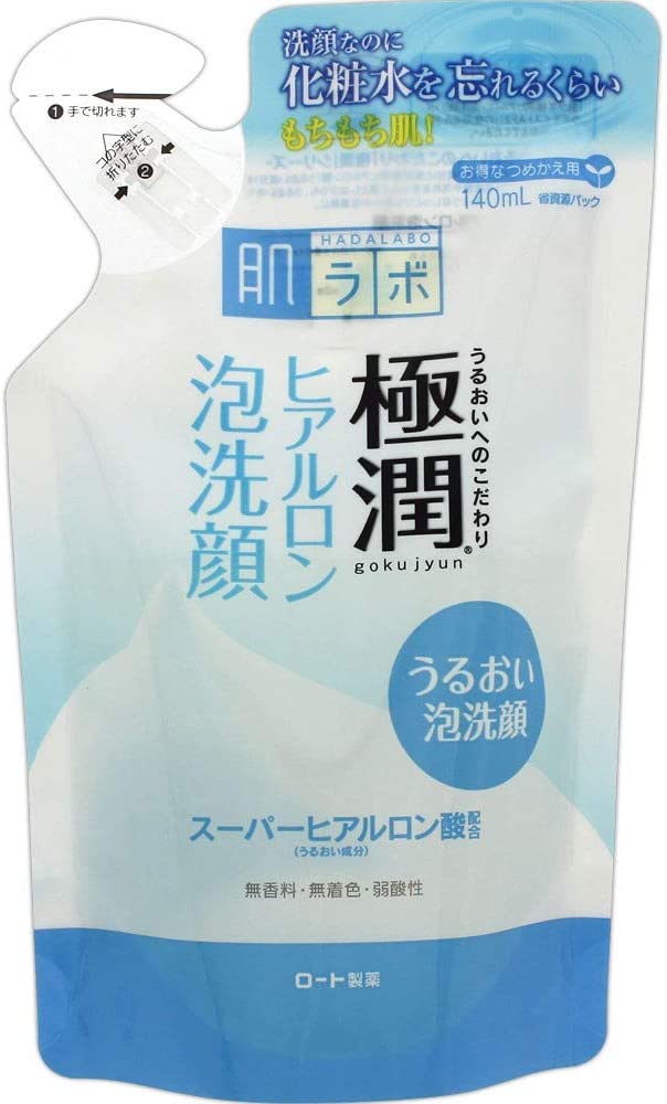 HadaLabo Gokujun Soft Hyaluronic Foam Face Cleanser Super Hyaluronic Acid & Suction Type W Hyaluronic Acid Refill (140 ml)