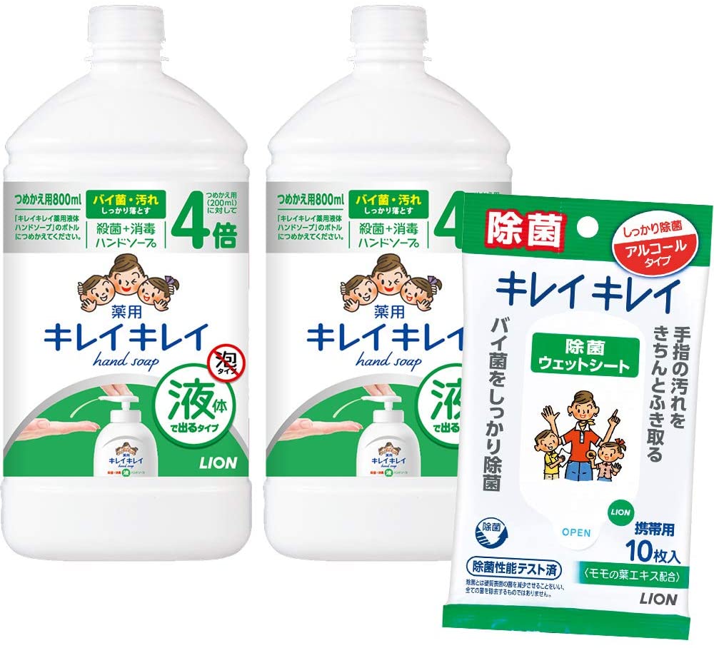 Kirei Kirei Medicated Liquid Hand Soap Refill (800 ml) x 2 Packs + Disinfecting Sheet