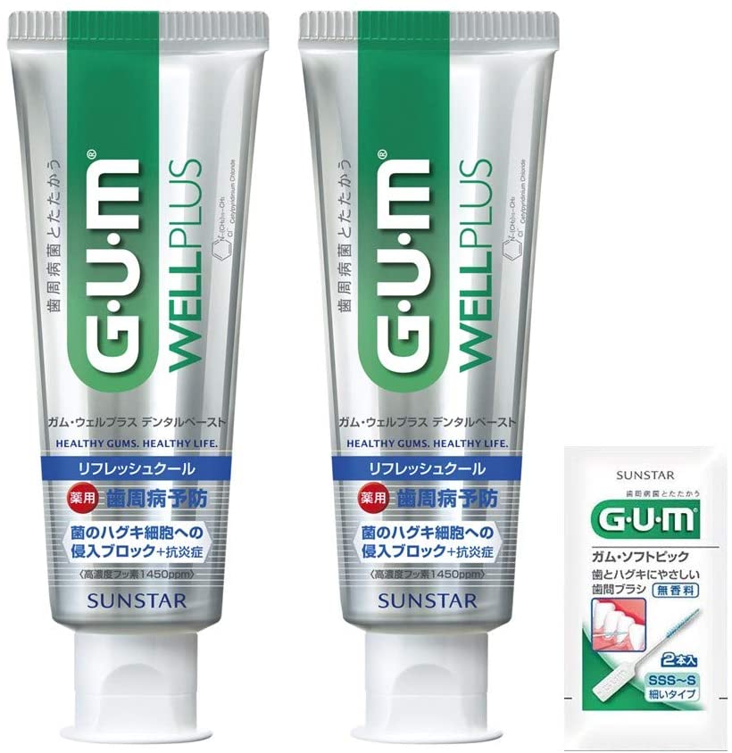 GUM Well Plus Toothpaste Dental Paste Refresh Cool 2 Packs + Bonus (125 g) x 2 Packs + Bonus Included