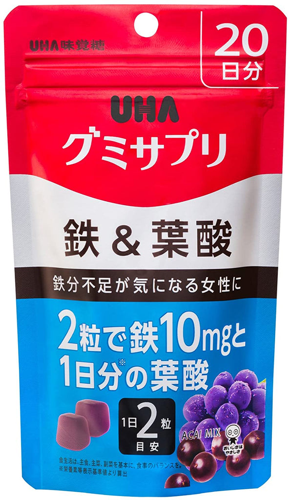UHA Gummy Supplement Iron & Folic Acid Acai Mix Flavor Standalone Pouch