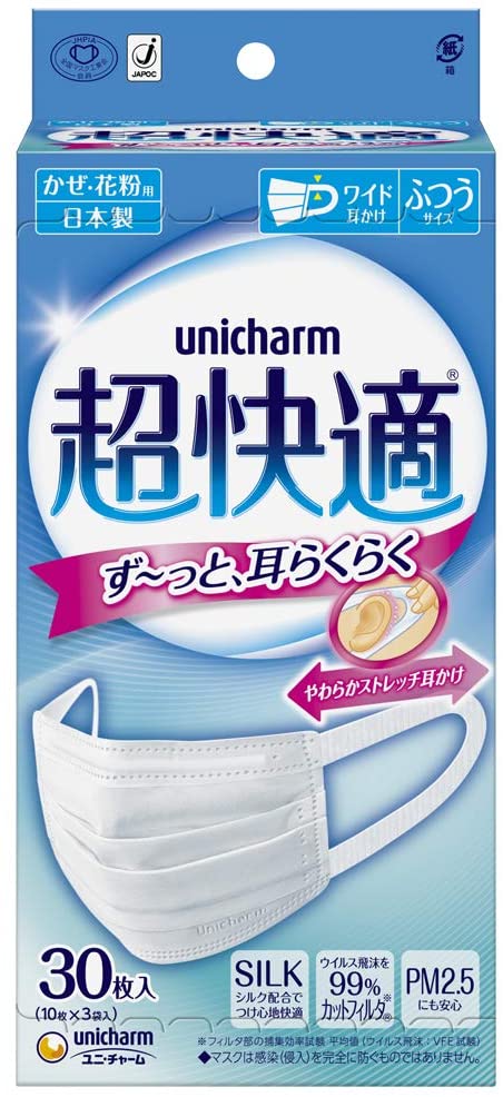 Unicharm Cho-kaiteki Super Comfortable Masks Pleat Type Regular Size Box of 30