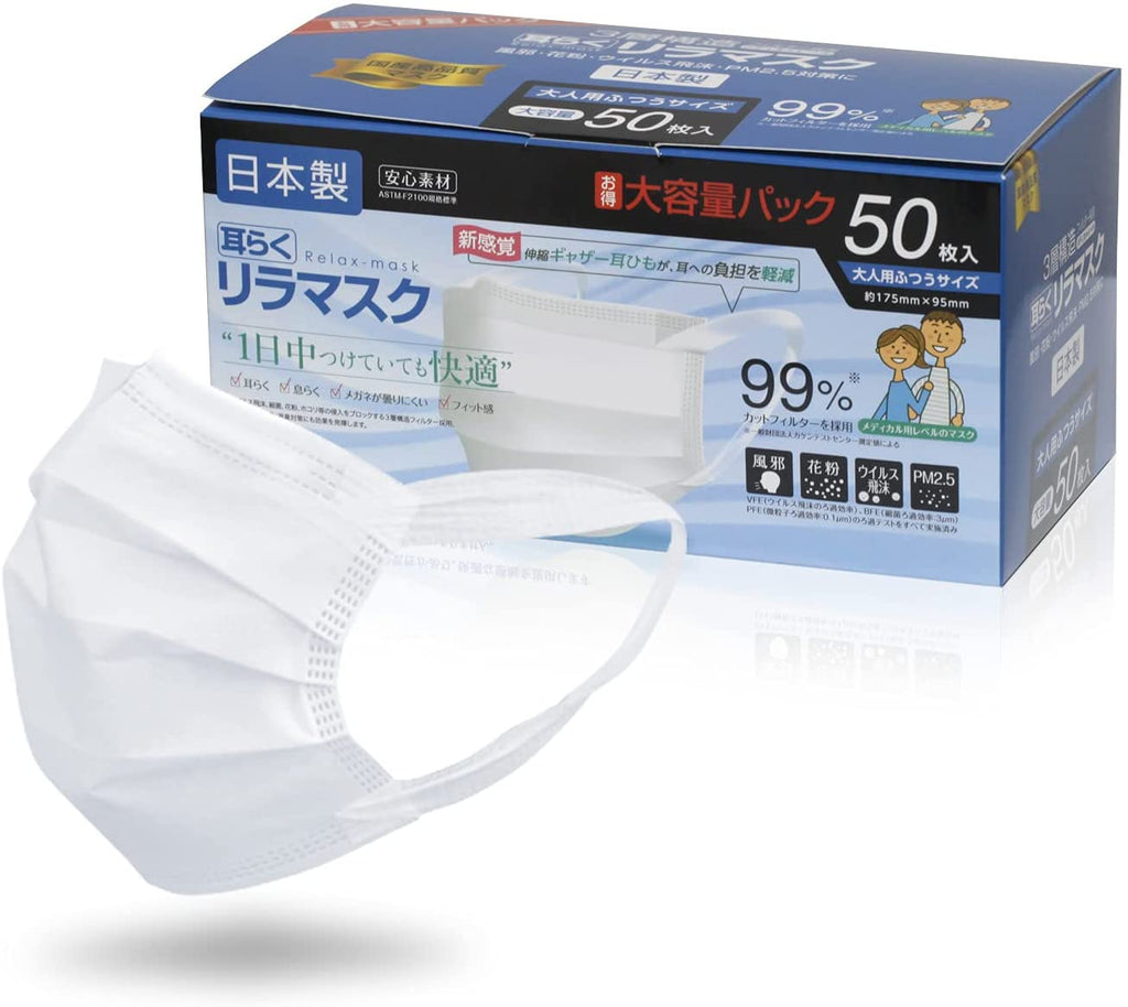 Domestic Surgical Mask XINS Ear Relief Regular Size 50 Pieces